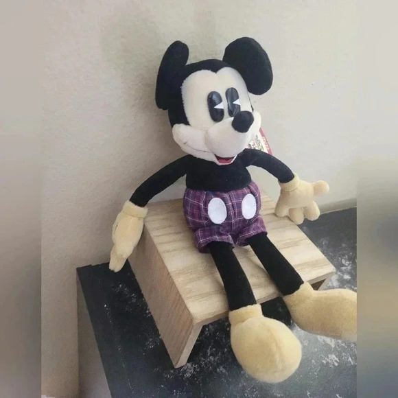 Vintage VTG Gund Mickey and Co 10" Plush Bean Bottom Mickey Mouse Plaid Shorts w - Picture 3 of 6